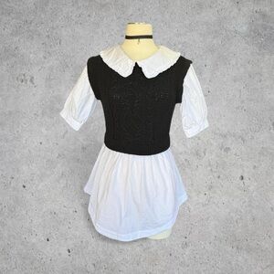 Sold Out Anthropologie Maeve Peter Pan Collar Twofer Layered Sweater Vest Top-XS